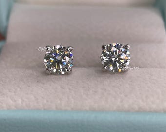 Moissanite 1.6 CTTW  (0.8CT+0.8CT) The Finest D color VVS-VVS1 Flawless Moissanite Stud Earrings in Sterling Silver 925, gold vermeil studs