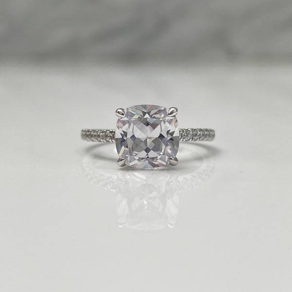 The Cushion Cut. Sterling Silver 925 4CT Cushion Cut Engagement Ring with Finest 5A Grade CZ Diamonds