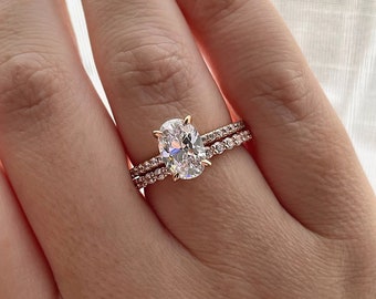 New In! Rose gold, white gold over sterling silver 925 engagement ring set with 2.2CT oval cut and hidden halo