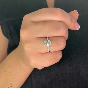 The Olivia. Sterling Silver 925, 10K, 14K, 18K Gold 2CT Oval Cut Engagement Ring with the finest crispy clear Moissanite