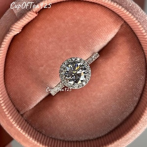 Moissanite Halo Engagement Ring: 2.25 CTTW Sterling Silver Promise Ring