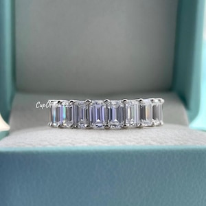 Sterling Silver 925 4mm full eternity band with emerald cut simulated diamonds, wedding band