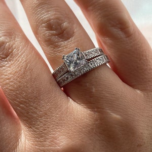 Sterling Silver 925 Bridal Set with simulated diamonds, Princess cut