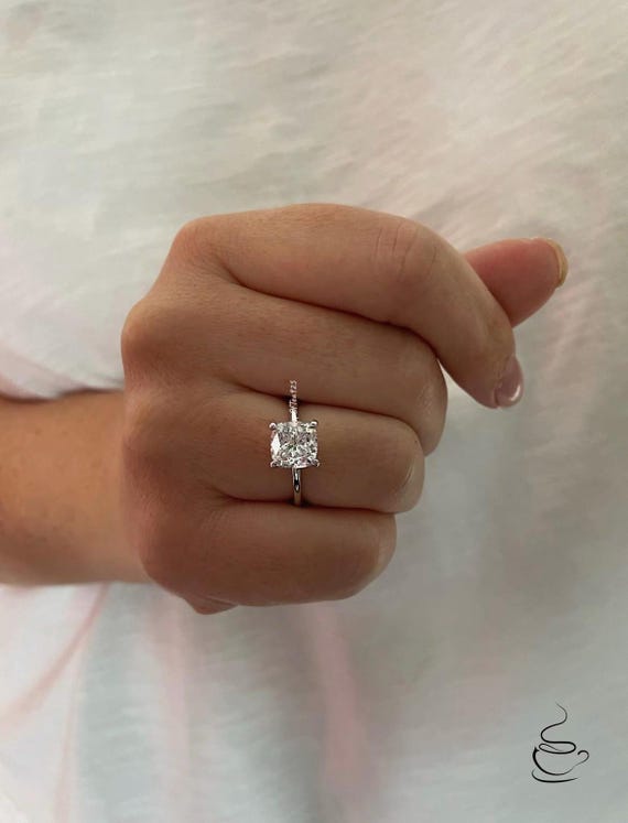 2.5CT Cushion Cut  moissanite engagement ring in Sterling Silver 925, yellow gold vermeil cushion cut ring, rose gold vermeil ring