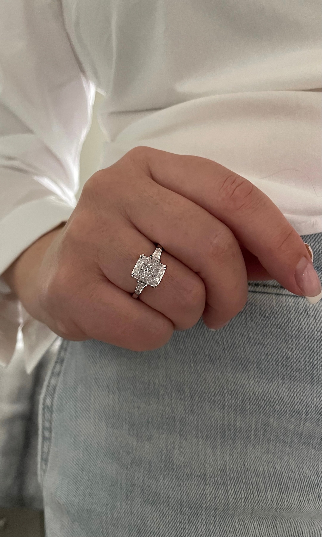 New In! Sterling Silver 925 3 Stone Engagement Ring With 3.3ct Radiant ...
