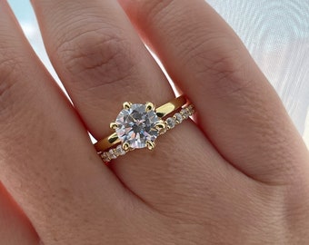 Yellow Gold over Sterling Silver 925 Bridal Set with 2CT Round Brilliant Cut engagement ring and full eternity band.