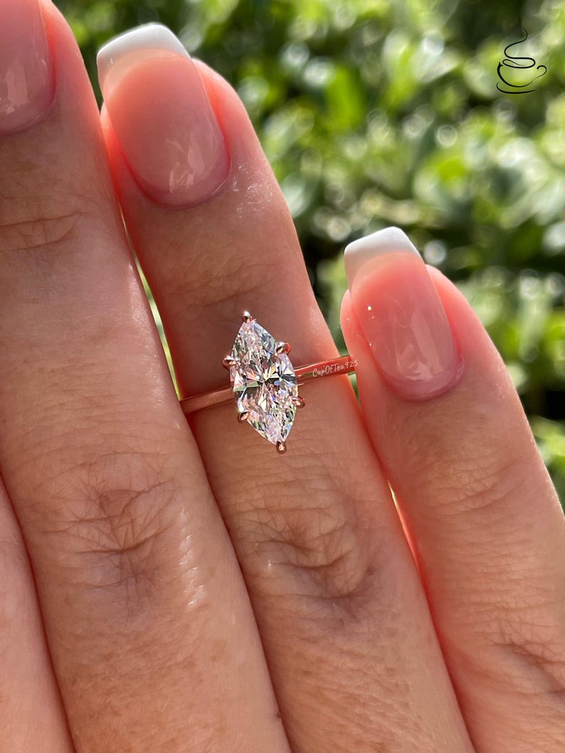 Marquise Schnitt CZ Diamant Verlobungsring, Sterling Silber Marquise Schnitt, Gold Vermeil Verlobungsring, Rose Gold Ring, Geschenk für sie Bild 10