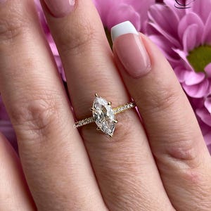 Anello di fidanzamento con taglio marquise. Anello di fidanzamento con diamante CZ taglio marquise da 1,5 carati in argento sterling 925 con rodio, oro giallo 14 carati, oro rosa.