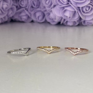 Moissanite. 0.26 CTTW Sterling Silver 925 Chevron Ring with Moissanite, V Ring, Stacking Ring,rose gold, yellow gold