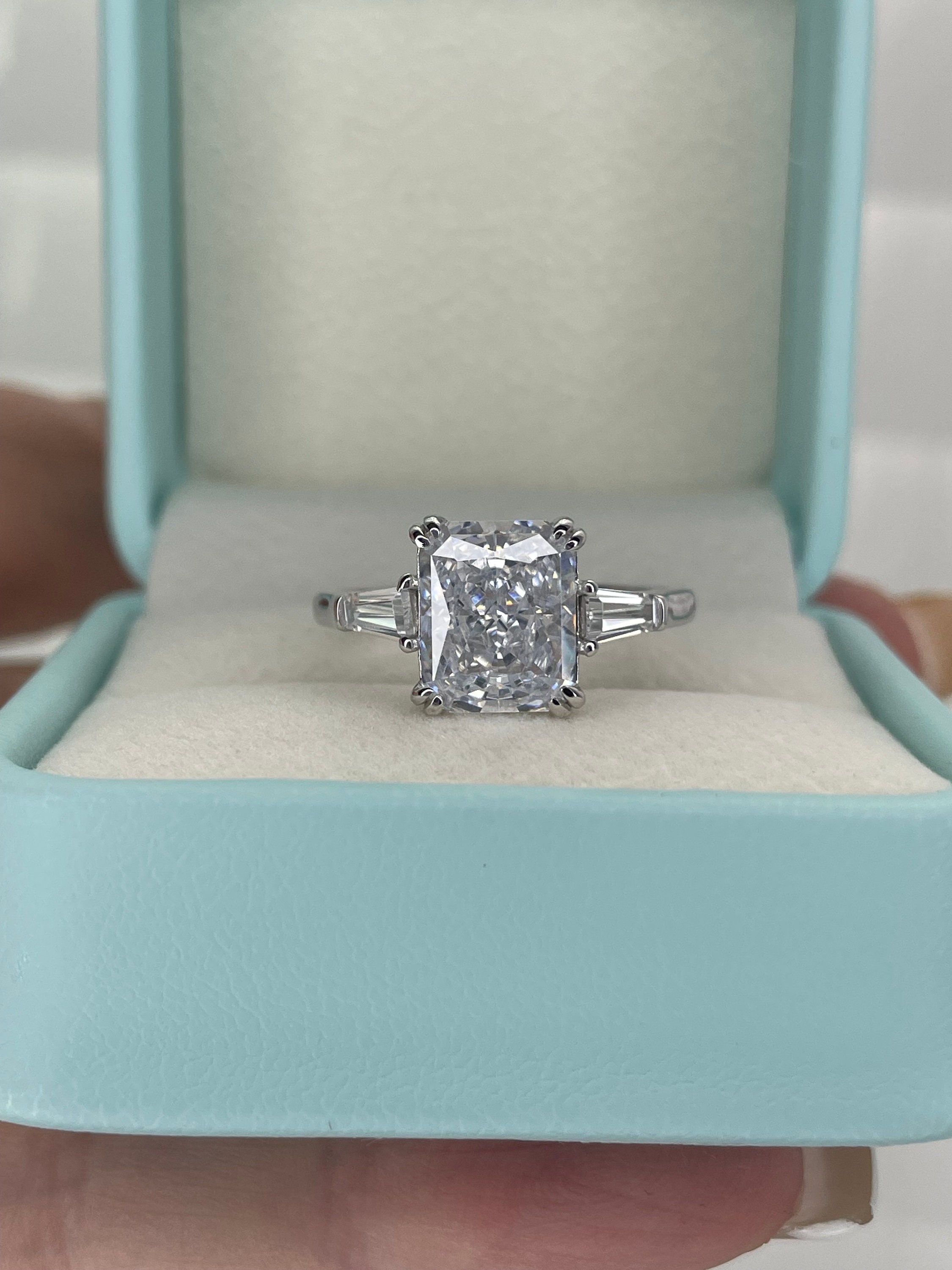 New In! Sterling Silver 925 3 Stone Engagement Ring With 3.3ct Radiant ...