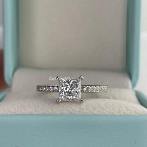 Sterling Silver 925 1.2 CT Princess Cut Engagement Ring with the D VVS Moissanite or CZ Diamonds, Promise Ring