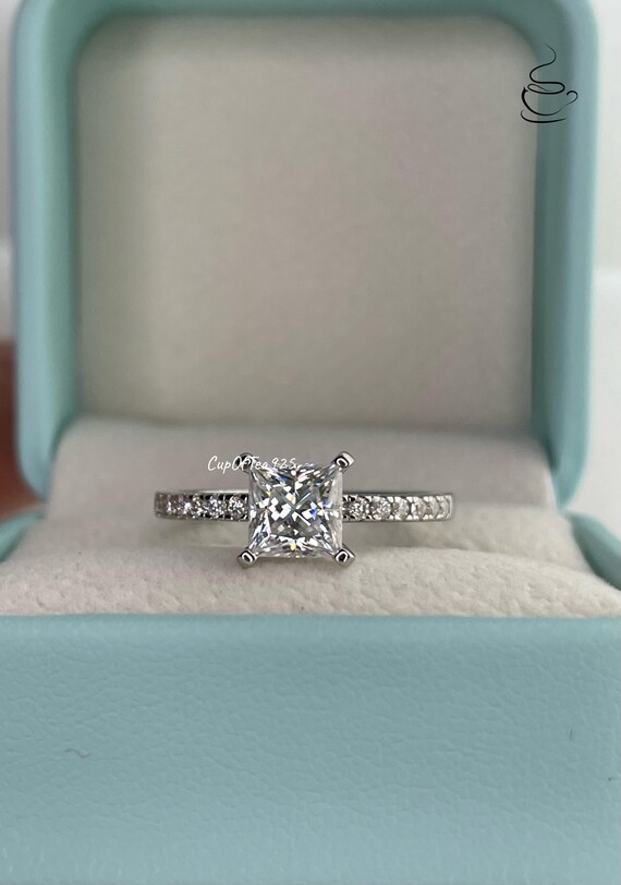 Sterling Silver 925 CT Princess Cut Engagement Ring With the D