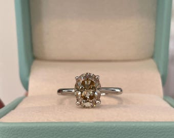 Oval cut champagne moissanite engagement ring in yellow gold vermeil, Sterling Silver 925 moissanite ring, gift for her