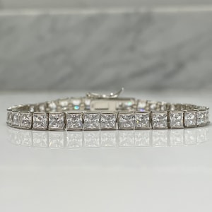 Sterling Silver 925 Tennis Bracelet with The Finest 5A princess cut CZ Diamonds