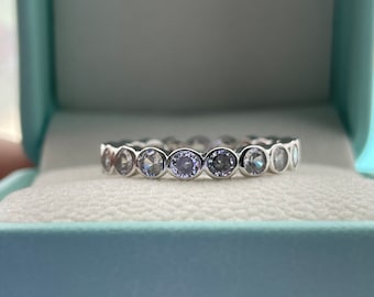 The Sloan. Sterling Silver 925 3.5mm Bezel Eternity Band With CZ Diamonds