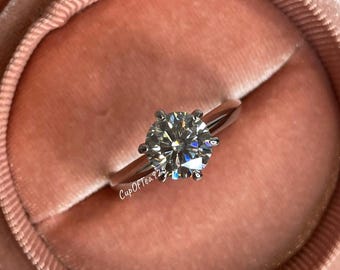 1CT 2CT  Round Brilliant Cut D color VVS Moissanite engagement Ring In Sterling Silver 925 or Gold, Solitare Moissanite engagement ring