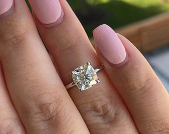 2.5CT Cushion Cut  moissanite engagement ring in Sterling Silver 925, yellow gold vermeil cushion cut ring, rose gold vermeil ring