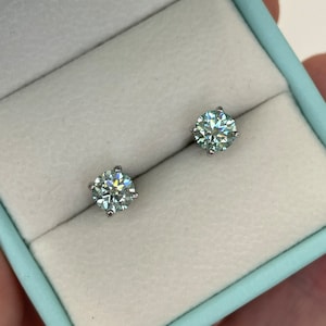 Green Aqua Blue, Teal Moissanite 1.6 CTTW  (0.8CT+0.8CT)  Stud Earrings in Sterling Silver 925