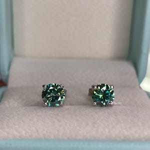 Green Moissanite, blue , blue-green moissanite 1.6CTTW (0.8CT+0.8CT) Stud Earrings in Sterling Silver 925