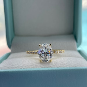 The Olivia. Yellow Gold Vermeil Engagement Ring with the finest 2CT oval cut simulated diamond image 2