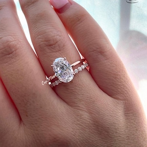 Rose Gold, Yellow gold over silver 925, Sterling Silver 925 bridal set with 3.5CT oval cut solitaire ring and eternity band