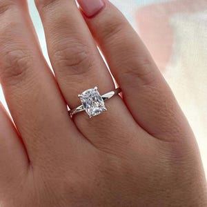 The Madison. Hidden halo.  Sterling Silver 925 2.5CT elongated cushion cut Solitare engagement ring with hidden halo.