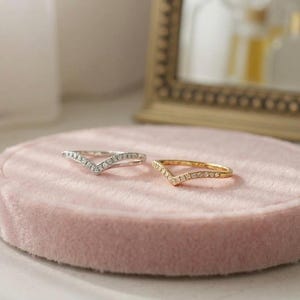 Moissanite. 0.26 CTTW Sterling Silver 925 Chevron Ring with Moissanite, V Ring, Stacking Ring,rose gold, yellow gold