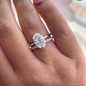 Yellow gold vermeil, rose gold vermeil, sterling silver 925 bridal set with 2.5CT or 3.5CT oval cut solitaire ring and half eternity band