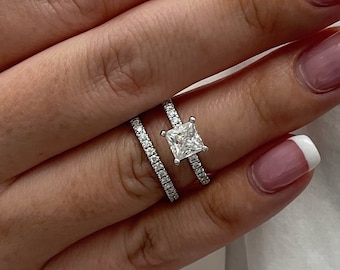 Moissanite. Sterling Silver 925 Princess Cut Bridal set with the finest Moissanite, wedding set, engagement ring.