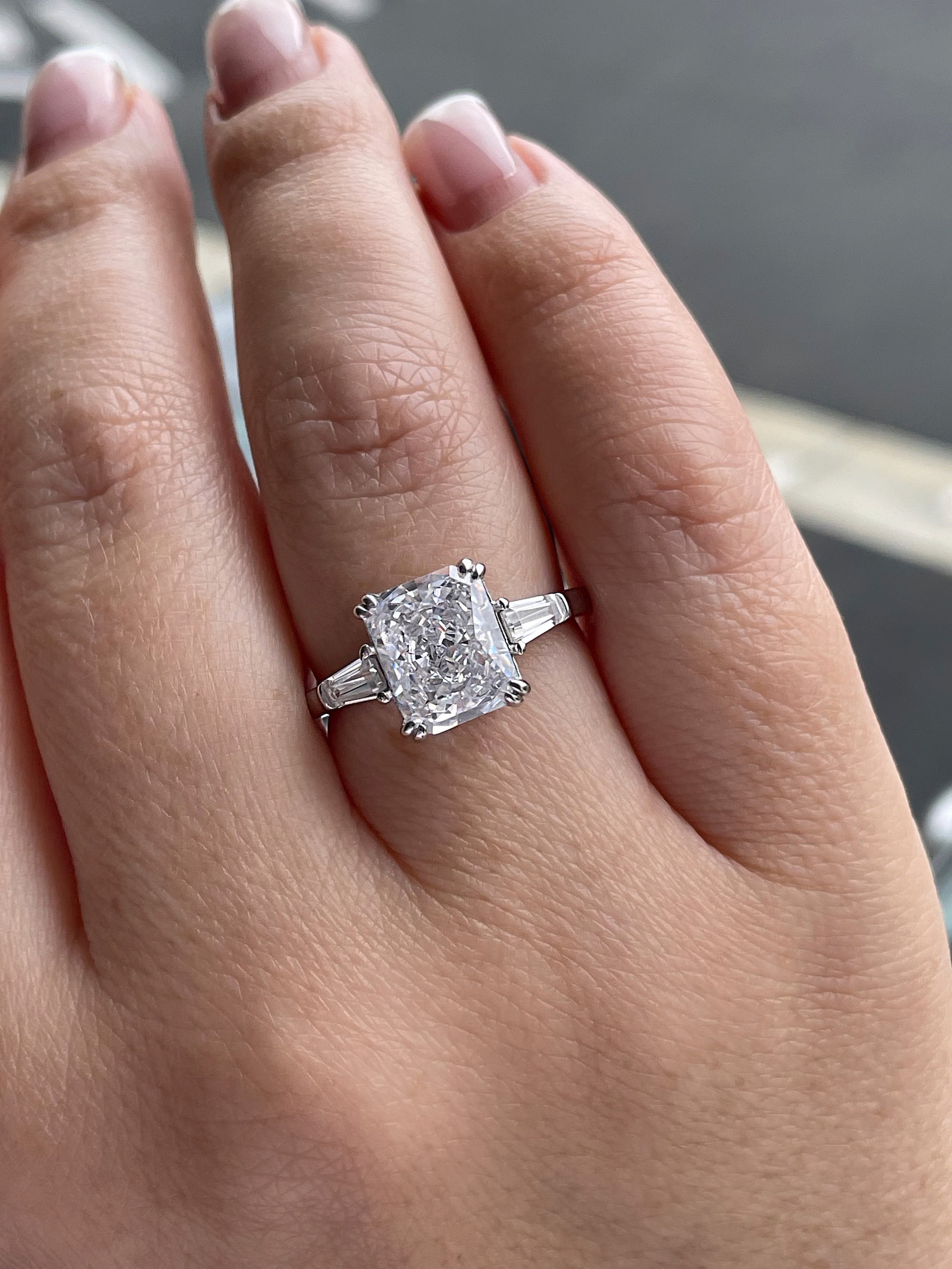 New In! Sterling Silver 925 3 Stone Engagement Ring With 3.3ct Radiant ...