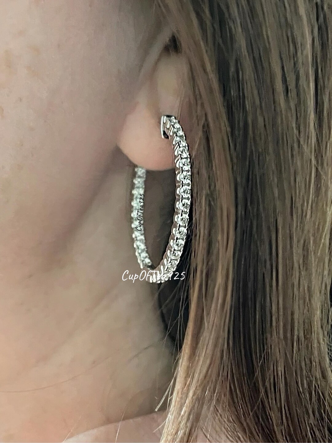 Inlaid Moissanite 925 Sterling Silver C-Hoop Earrings