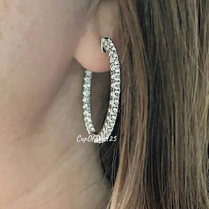 5CT Moissanite hoops. Sterling Silver 925 moissanite hoops earrings, moissanite earrings, hoops, silver hoops