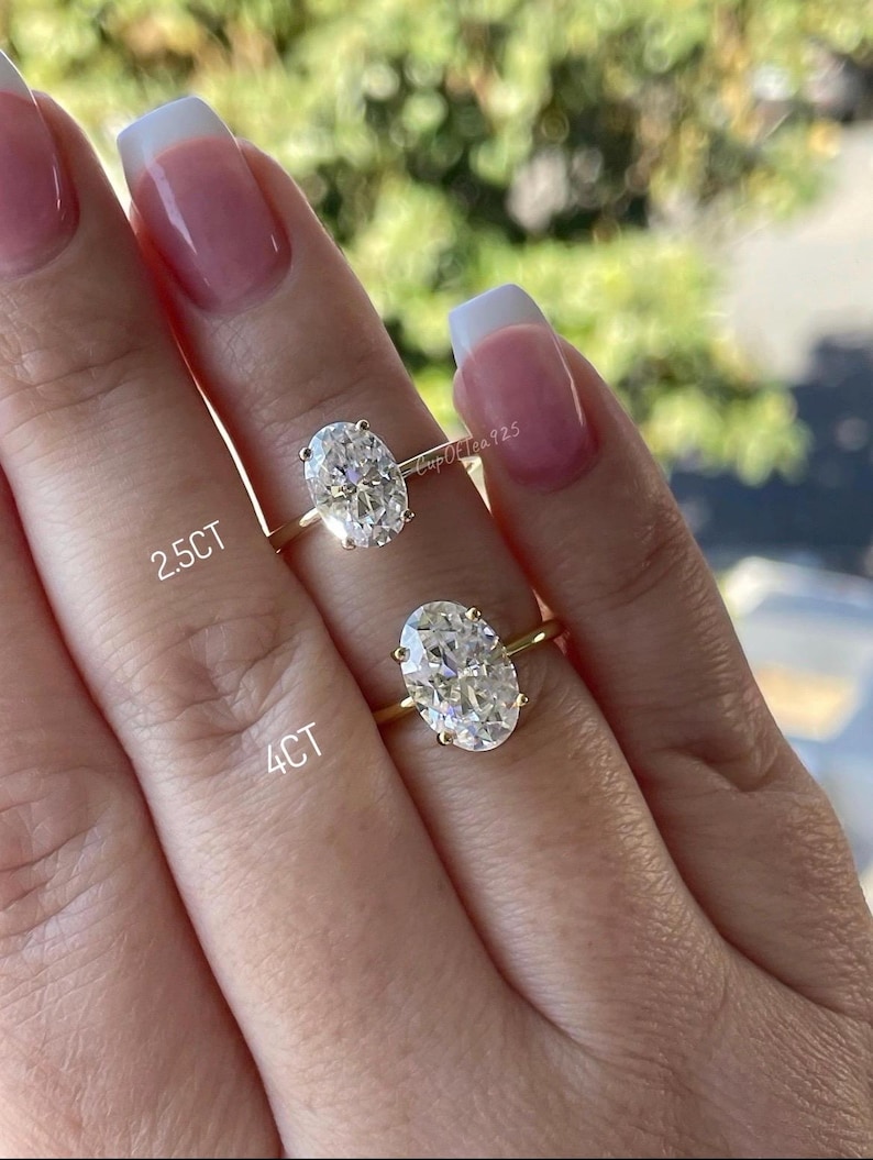 El Brooklyn. Anillo de compromiso de oro amarillo vermeil, oro rosa vermeil, plata de ley 925 con moissanita o circonita cúbica de talla ovalada de 2,5 ct o 3,5 ct. imagen 4
