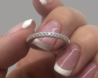 The Emily. Simple 2mm Sterling Silver 925 Half Eternity Band with CZ Diamonds or Moissanite