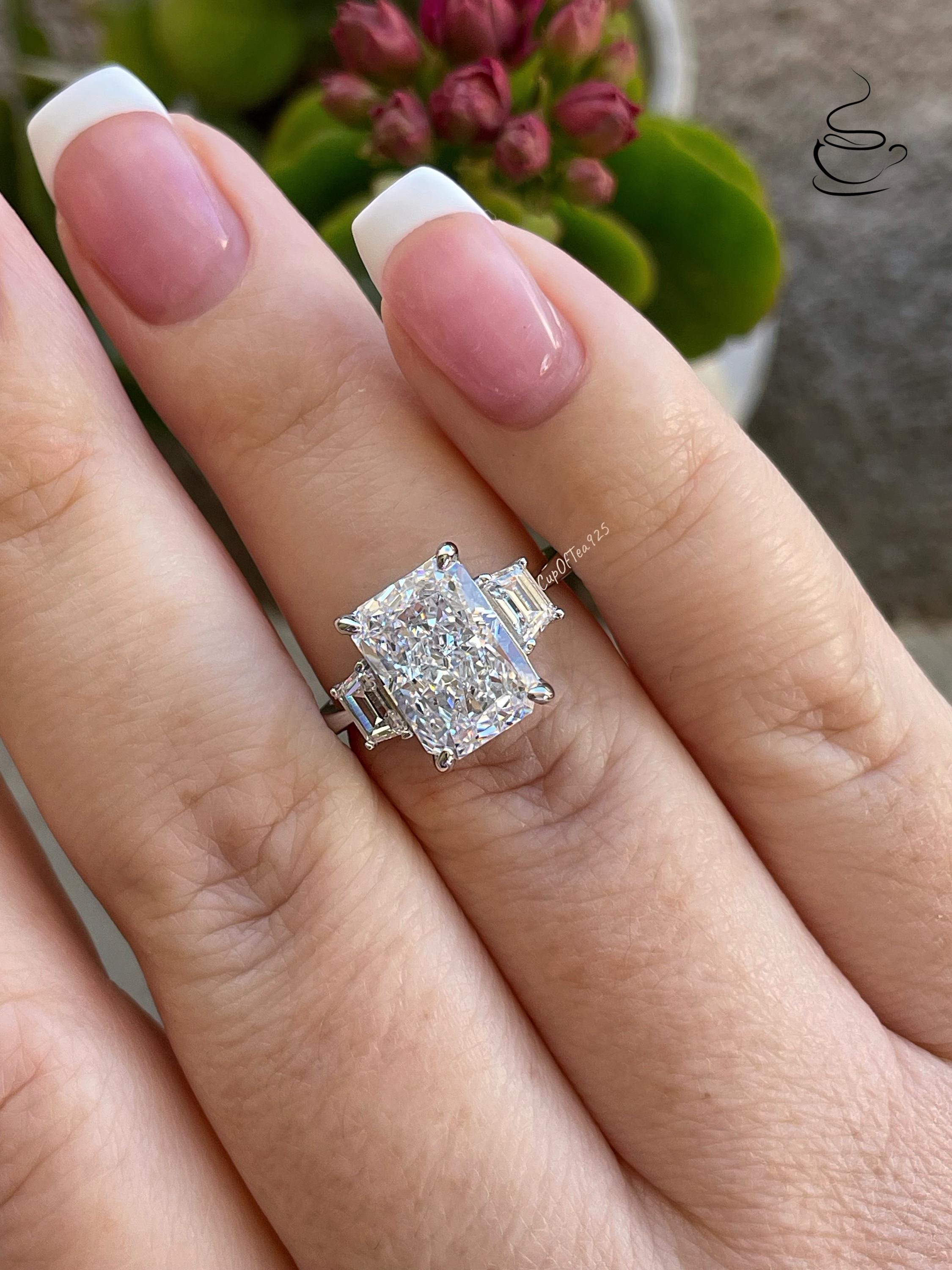 Radiant Cut CZ Engagement Ring 3.5CT Crushed Ice Cut, Sterling