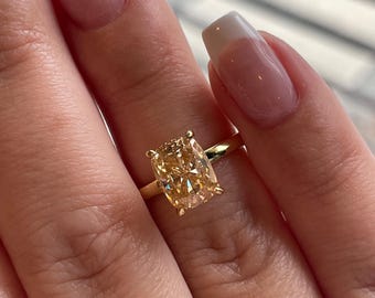 3 carat honey champagne moissanite elongated cushion cut engagement ring with hidden halo, champagne moissanite ring,