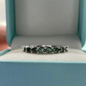 Green Moissanite band. Sterling silver 925 half eternity band with Green Moissanite, wedding band, moissanite ring