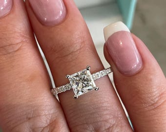 Sterling Silver 925 1.2 CT Princess Cut moissanite Engagement Ring with the D VVS Moissanite or CZ Diamonds, Promise Ring