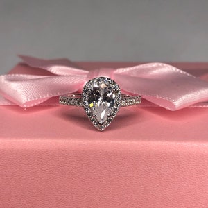 The Naomi. Sterling Silver 925 Pear Shaped, Tear Drop Engagement Ring with the Finest 5A CZ Diamonds