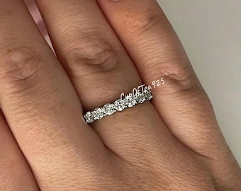 Moissanite Sterling Silver 925 Half Eternity Band With the Finest white D color VVS Moissanite, Wedding Band, Engagement Ring