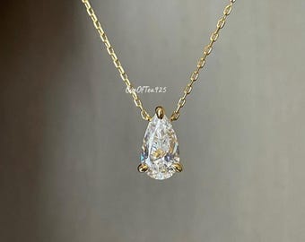 Teardrop CZ Diamond Necklace 18K Gold Sterling Silver 925 pear shaped pendant