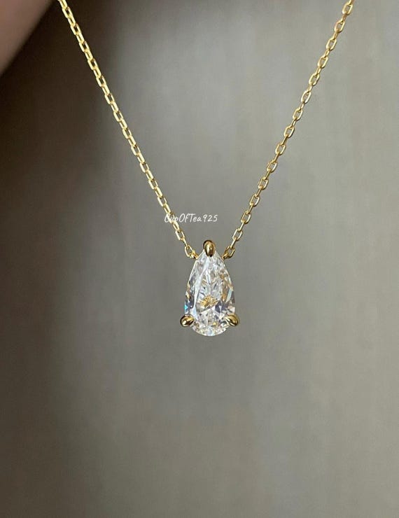 Tear Drop Necklace, Sterling Silver, Yellow Gold Over Silver 925