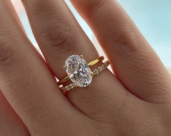 Brautset aus Gelbgold, Roségold, Weißgold über Sterlingsilber 925 mit 3,5-Karat- oder 2,5-Karat-Solitare-Ring im Ovalschliff und halbem Eternity-Band