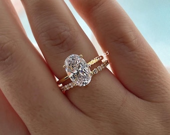 Yellow Gold , rose gold, white gold over Sterling Silver 925 bridal set with 3.5CT or 2.5CT oval cut Solitare ring and half eternity band