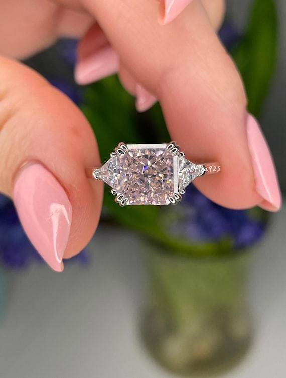 La Joie. Crushed ice 3 carats rose CZ simule en argent sterling 925. Bague de fiancailles bague de promesse bague 3 pierres Etsy France