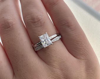 New In! Sterling Silver 925 Bridal Set with 2CT Radiant Cut Solitare and half eternity moissanite band.