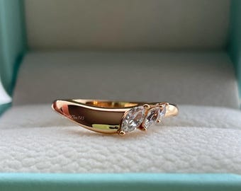 Curved CZ Diamond Wedding Band: Sterling Silver Stacking Ring