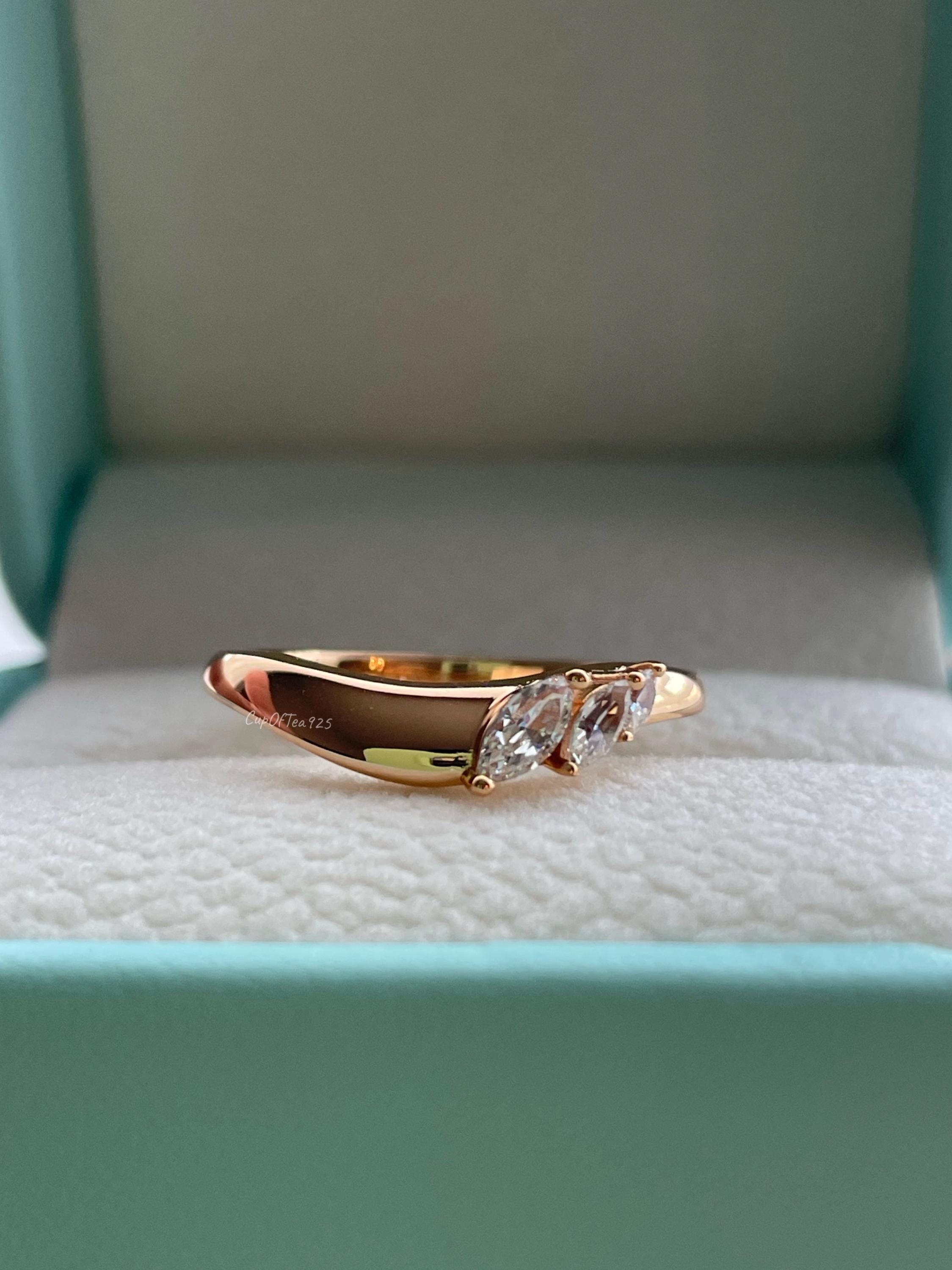 Curved CZ Diamond Wedding Band: Sterling Silver Stacking Ring