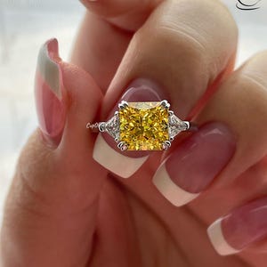 3CT Yellow diamond engagement ring Crushed ice 3CT yellow simulated diamond in sterling silver 925, promise ring, November birthstone