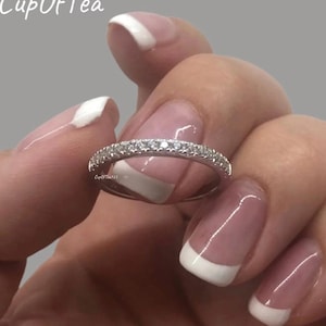 Moissanite Band, 2mm sterling silver 925 moissanite band , rose gold, yellow gold vermeil Half Eternity Band with the Finest Moissanite